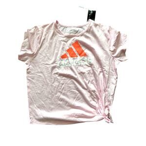 ADIDAS, SIZE M, PINK T-SHIRT WITH LOGO, TIE BOTTOM